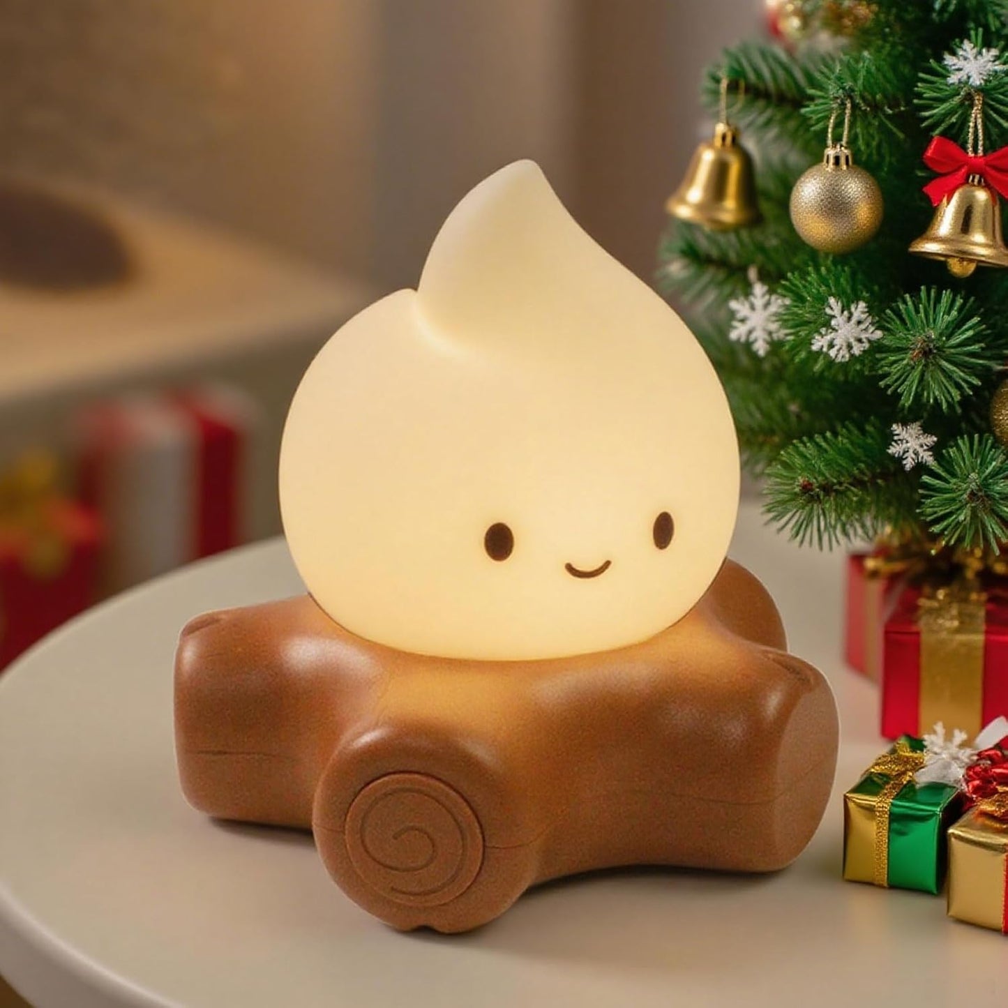 Cute Fake Campfire Lamp, Rechargeable Night Light with Flickering Candle Mode, Portable Mood Lighting for Bedroom Decor, Desk Accessories, Camping & Gifts (Basic Version)