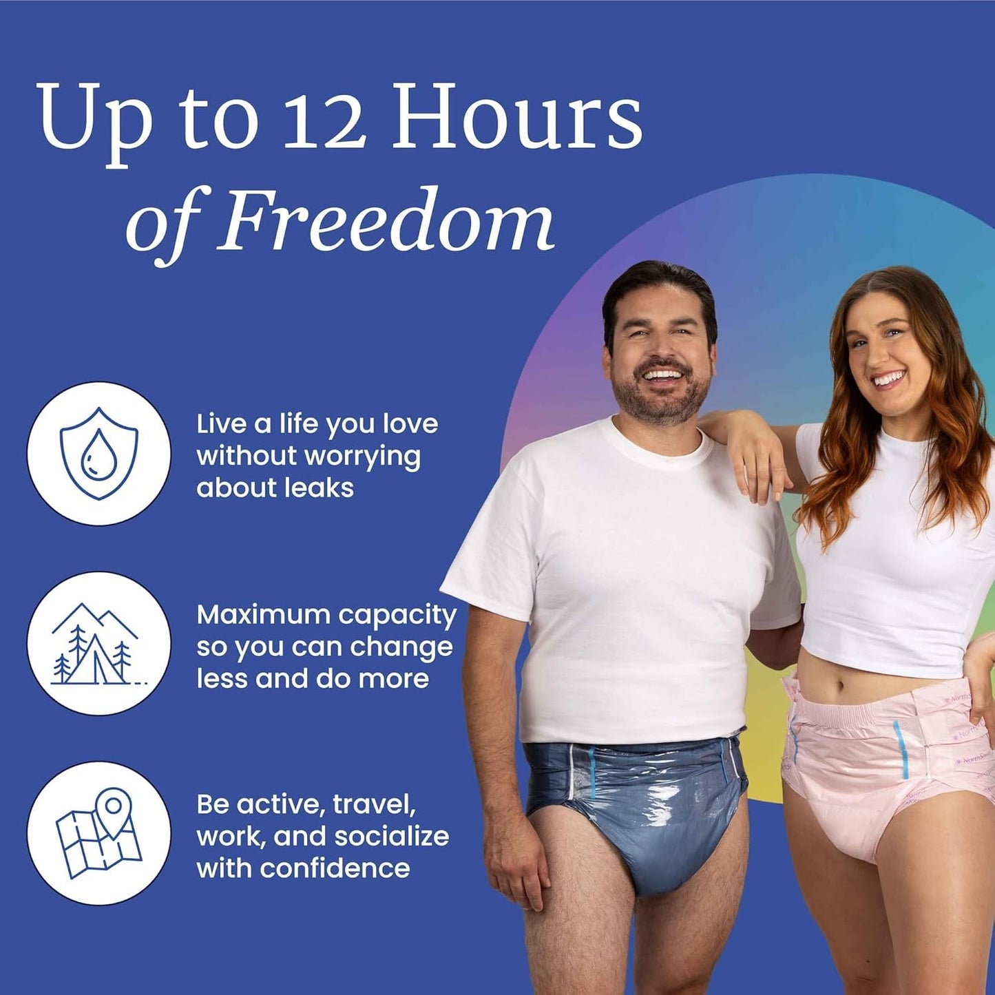 NorthShore MegaMax Adult Overnight Diapers, 12-Hour Tab-Style, X-Small, 12 Count Bag, White, 18-30 inches, Unisex Incontinence Underwear