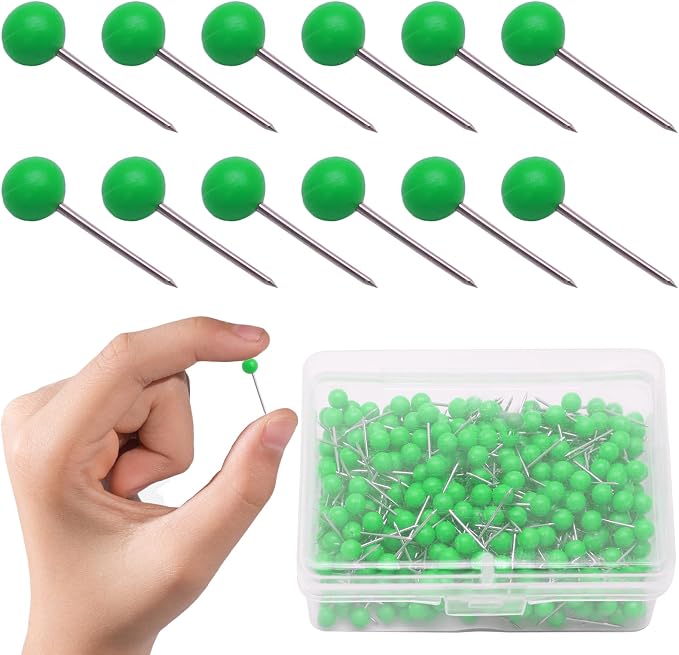 Green Map Pins, 1/8 Inch, Round Ball Head | Map Tacks, Small Thumb Tacks
