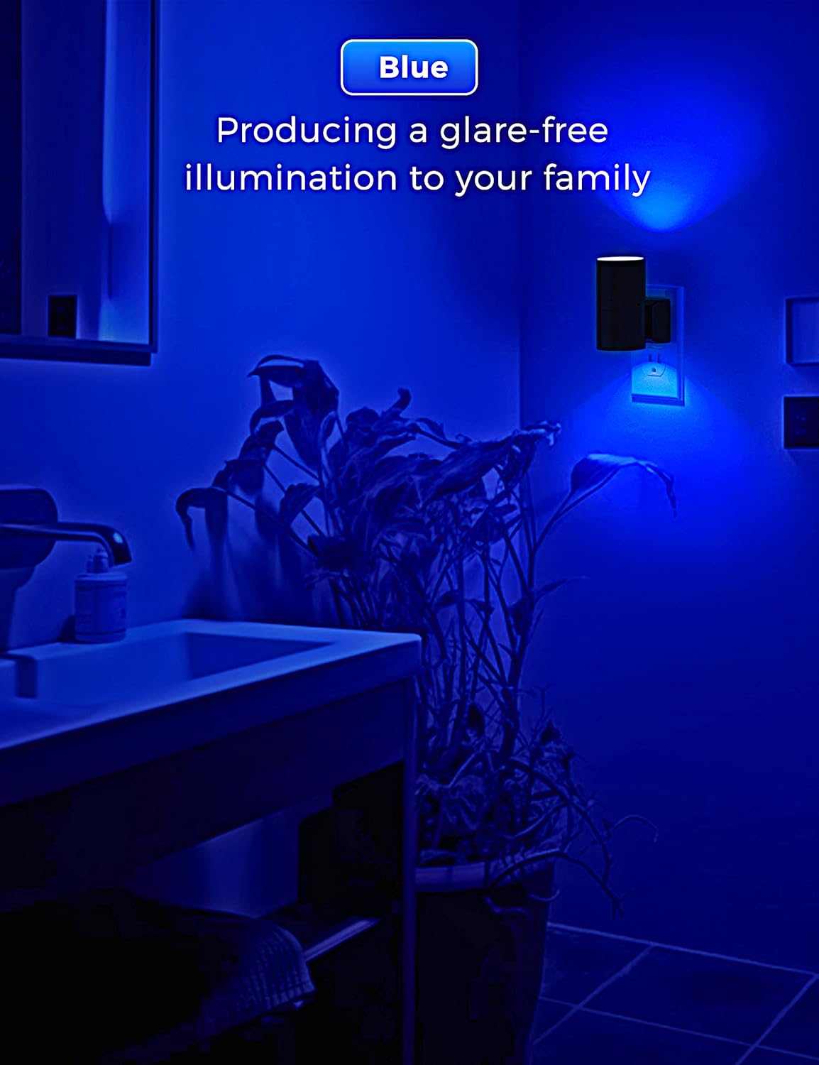Blue Night Light, LOHAS Bluey Light Plug into Wall, Dusk to Dawn Sensor, 0-100LM, Adjustable Brightness, Calm Dimmable Lights for Bathroom, Hallway, Bedroom, 2 Pack