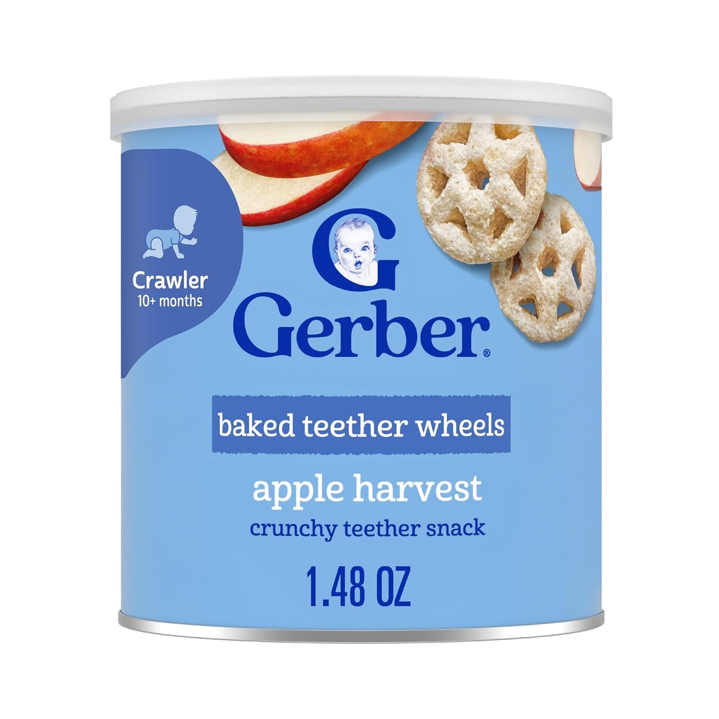 Gerber Baked Teether Wheels, Apple Harvest Crunchy Teether Snack, Baby Crackers, 6PK