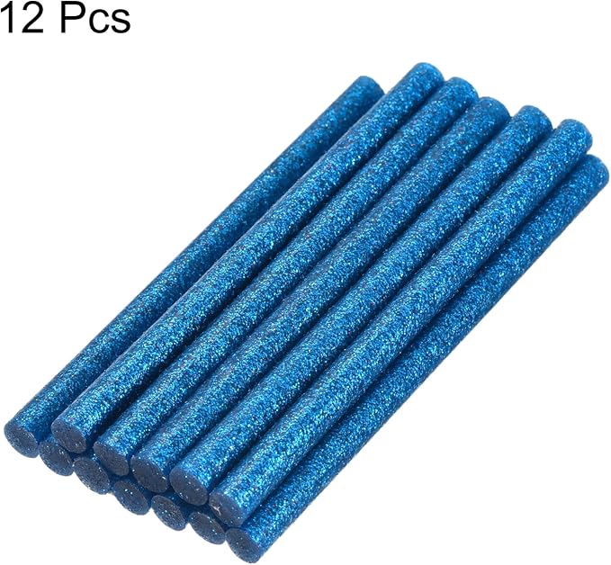 uxcell Mini Hot Glue Sticks for Glue Gun 7mm x 200mm Glitter Bright Blue 12pcs