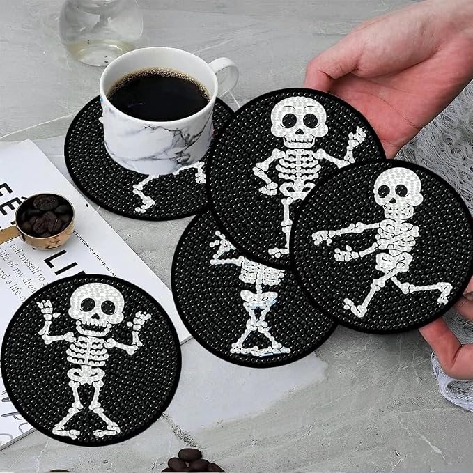 ijbnhd 8 PCS Skull Diamond Art Coasters 4X4inch | Skull Diamond Painting