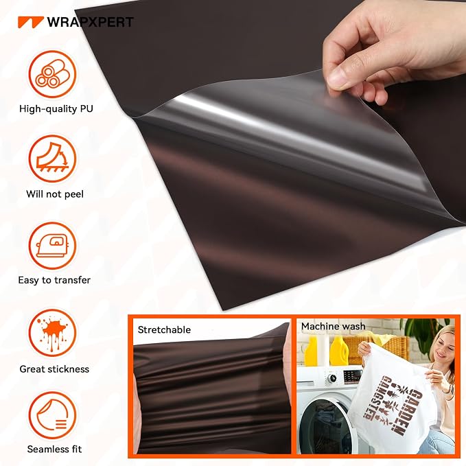 WRAPXPERT Metallic Brown HTV Heat Transfer Vinyl Roll, Heat Press Vinyl