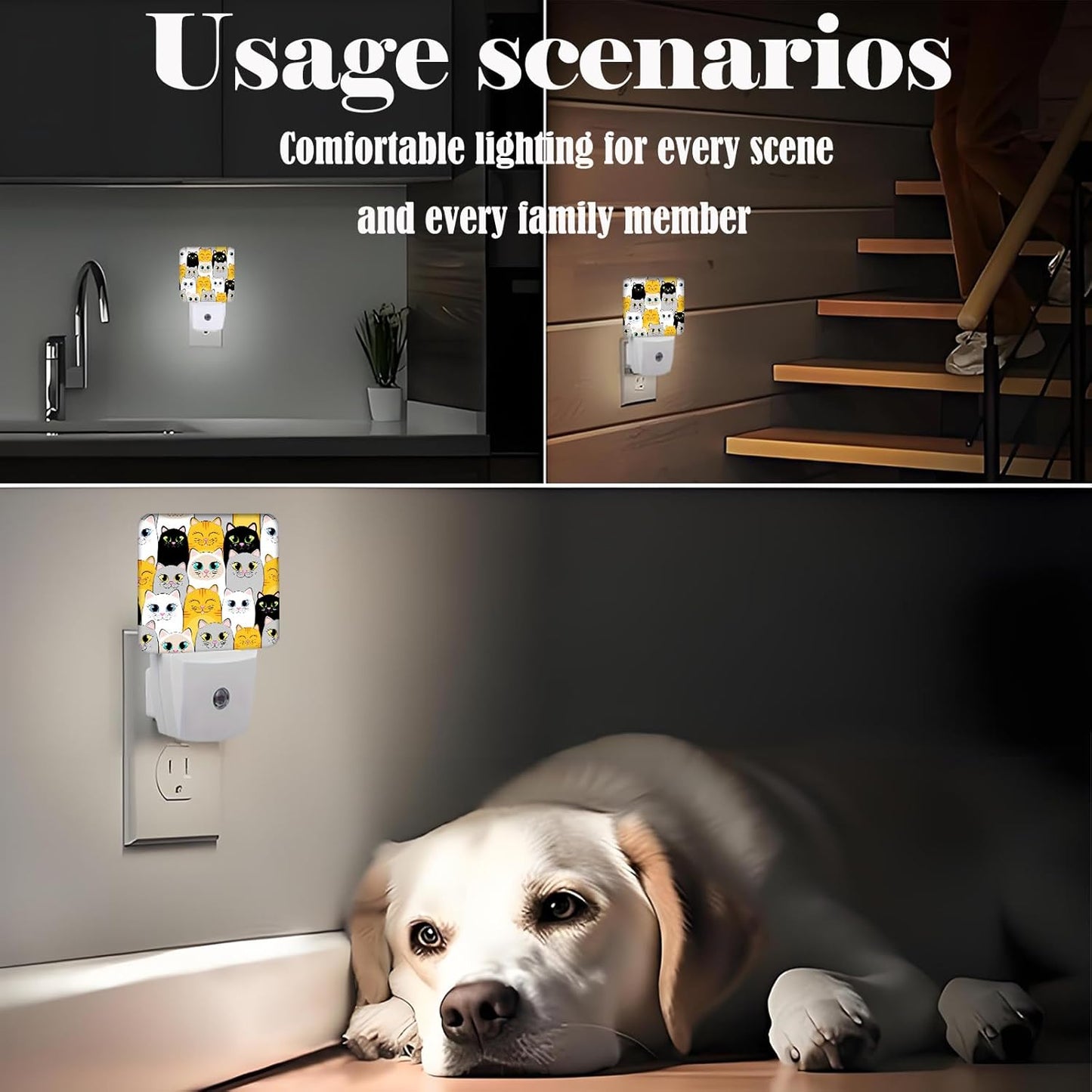 Cats Night Light,Plug Into Wall Decor for Stairway,Hallway,Kitchen,Dusk to Dawn Sensor Nightlights for Boys/Girls/Women/Men Room Gifts