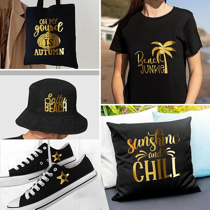 Gatichetta Heat Transfer Vinyl Roll, Metallic Foil Gold Iron On Vinyl 12" X 6ft