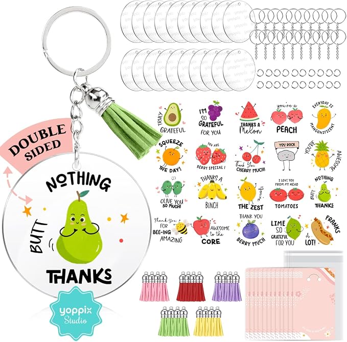 YOPPIX 140 PCS Acrylic Keychain Blank Set, Fruit Double-Sided UV DTF Stickers