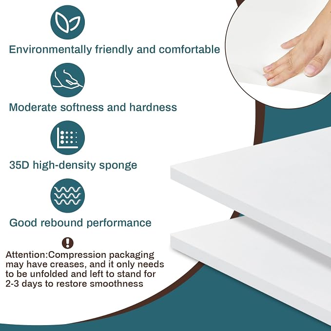 Frienda 6 Pack 1" X 18" X 18" Upholstery High Density Foam Cushion White