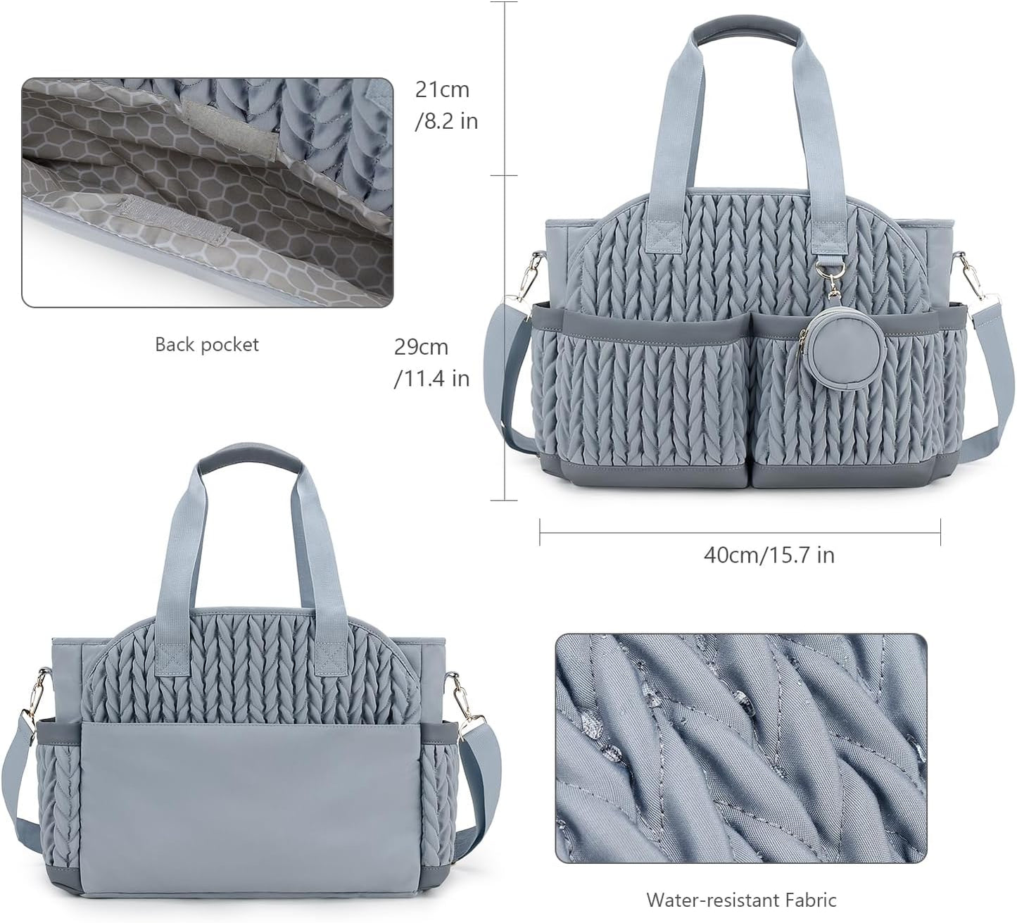 Lmbabter Diaper Tote Quilted Mommy Bag Function Maternity Baby Bag Diaper Changing Messenger with Shoulder Strap Wet Pocket