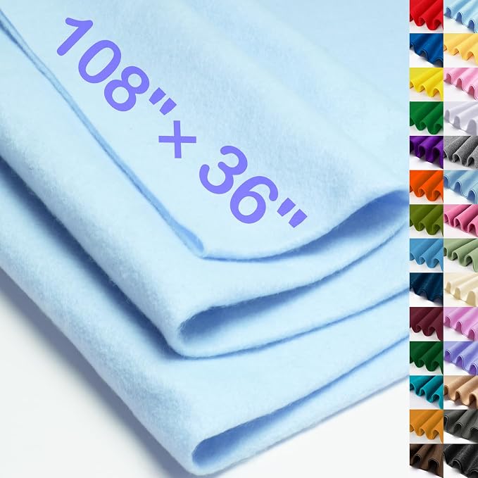 XSEINO Baby Blue Large Felt Fabric 108" X 36 ", 1.4 mm Thick Soft Felt Fabric
