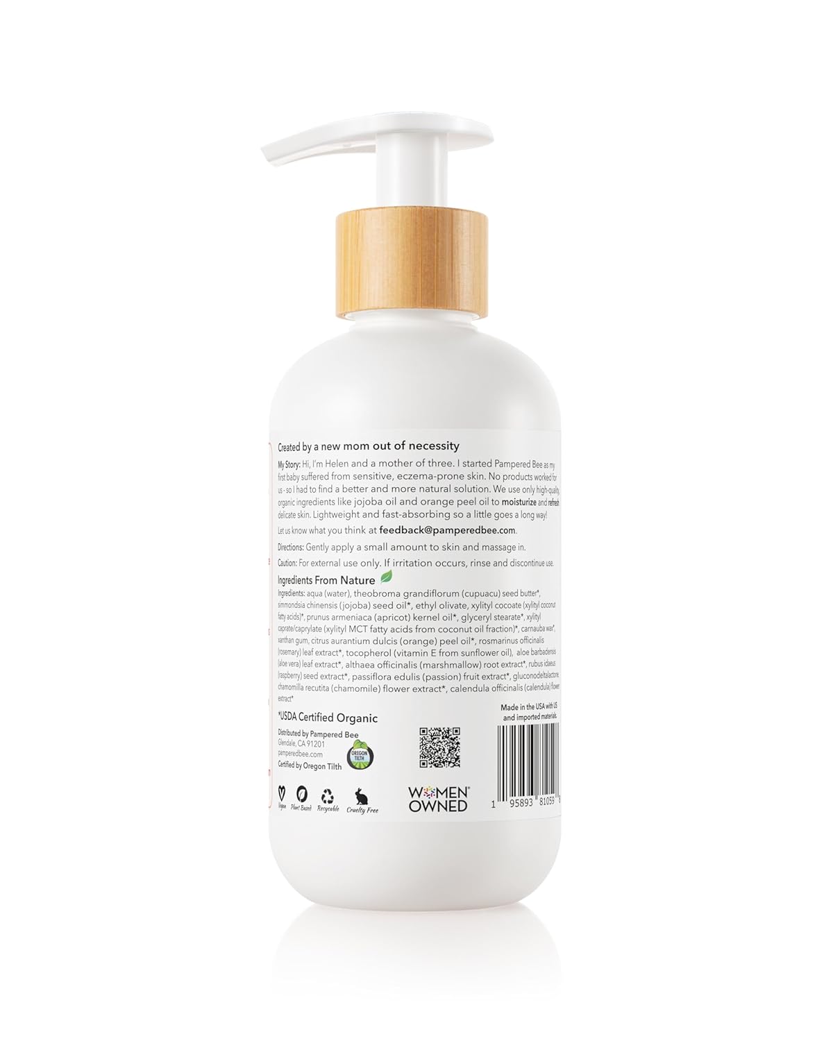 Organic Body Lotion (Light Orange) for Babies, Toddlers and Kids, With Capuaçu Seed Butter and Marshmallow Root - Moisturizing, Softening, Hydrating, 8 oz