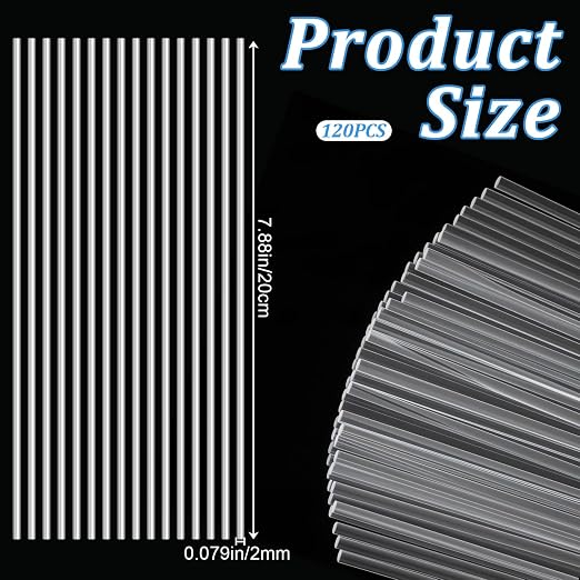 120 Pcs Clear Acrylic Rods, 2 mm 8 inch Diameter Acrylic Dowel Rods | Reusable