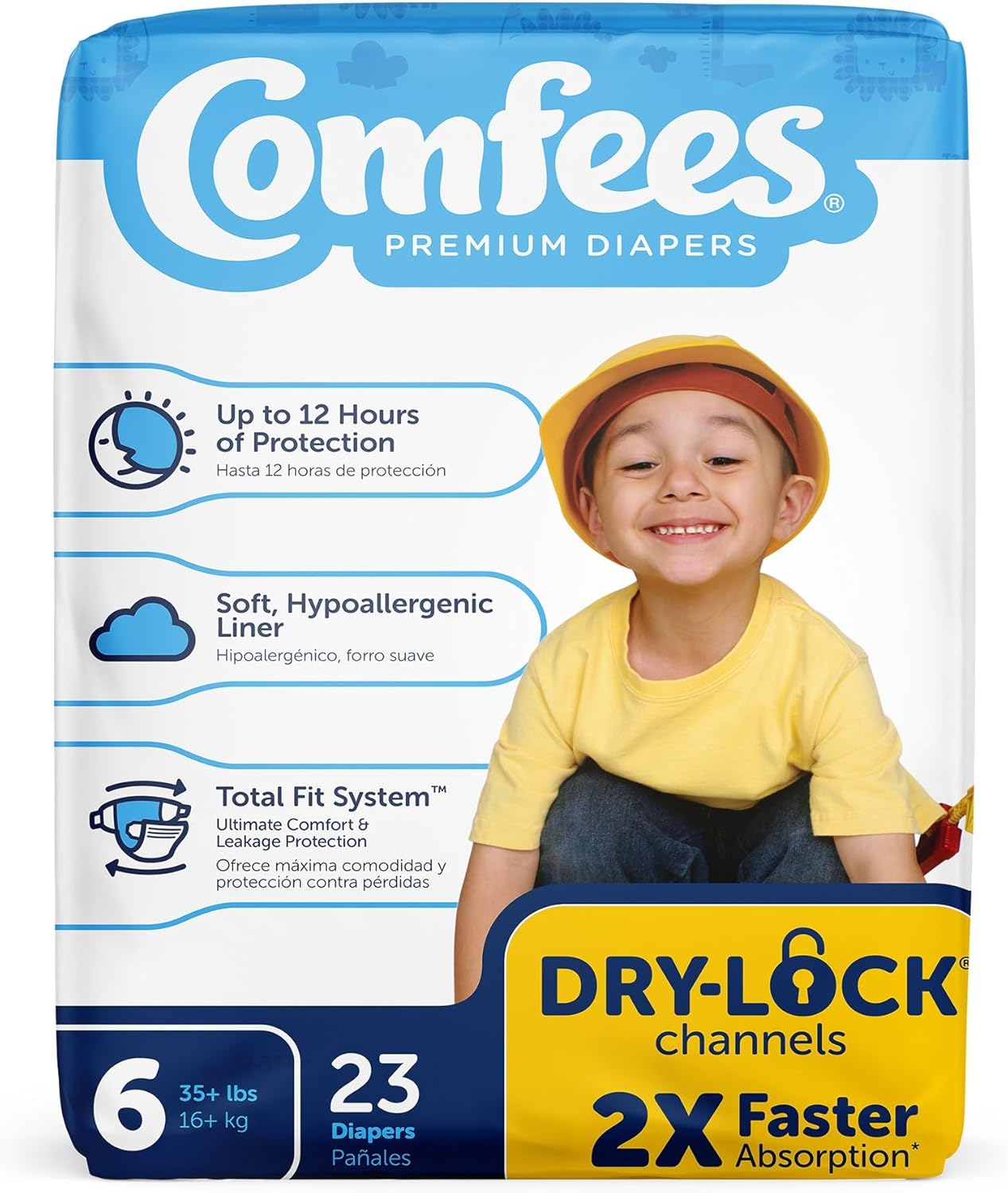 Comfees Premium Baby Diapers with Total Fit System for Boys & Girls, Size 6, 92Count