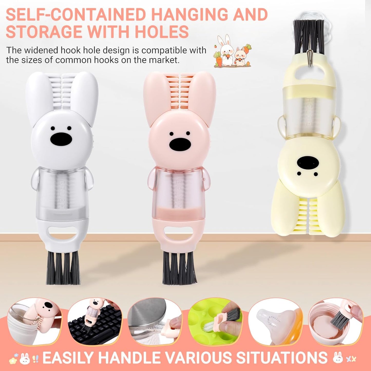Cup Lid Cleaning Brush - Water Bottle Cleaning Brush, Portable Crevice Brush Set for for Bottle Tight Spaces Cup (Yellow, White, Pink)