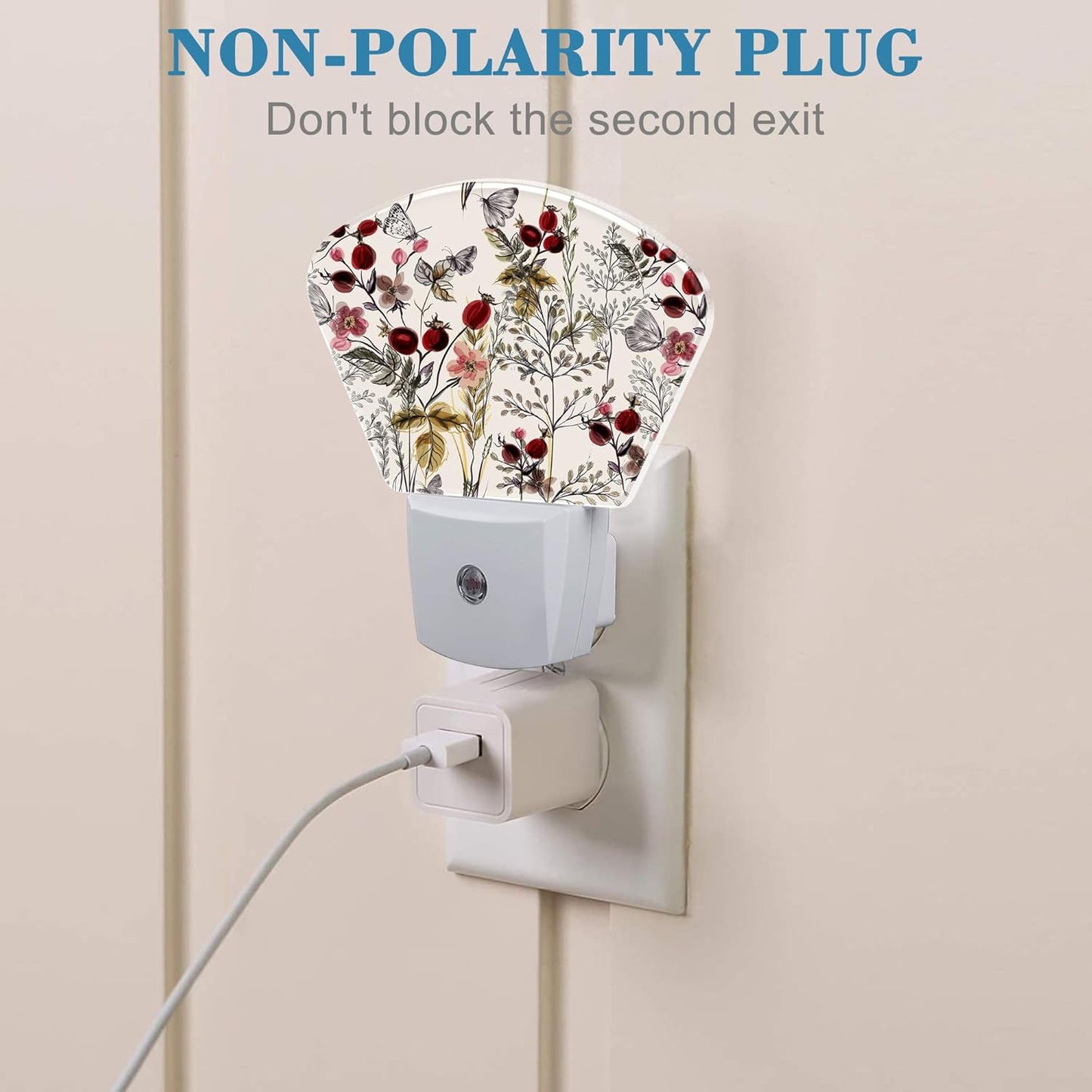 Butterfly Plug in Night Lights, Vintage Flowers Plants Nightlight Plug Into Wall Dusk to Dawn Sensor for Kid Girls Boys Women Men Bedroom, Hallway, Kitchen, Bathroom, Stairs Decor