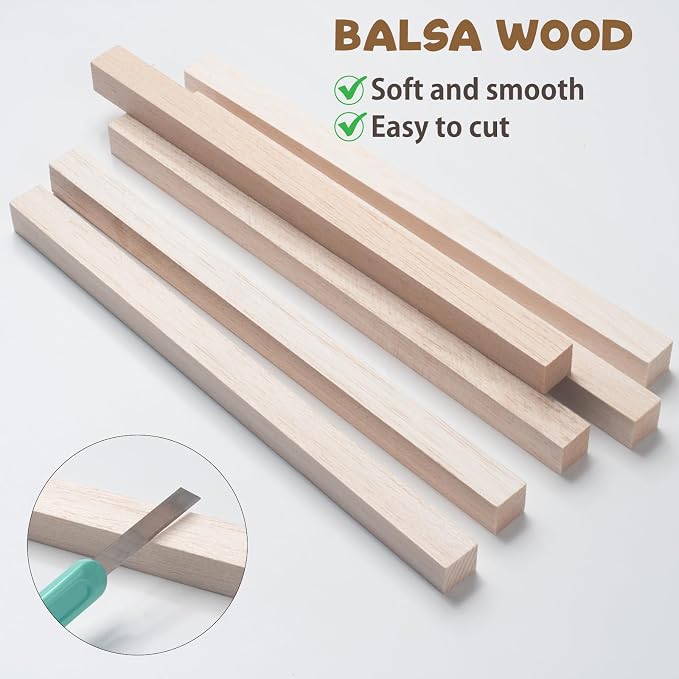 Balsa Wood Sticks Wood Strips 3/4" x 12", Square Wooden Dowel Rods