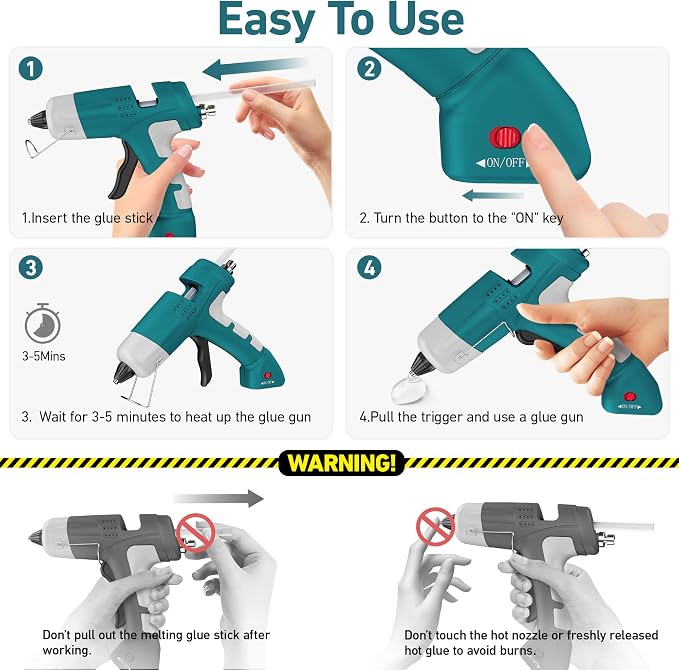 Cordless Hot Glue Gun Kit, 20W Lithium Battery Rechargeable Hot Melt Glue Gun