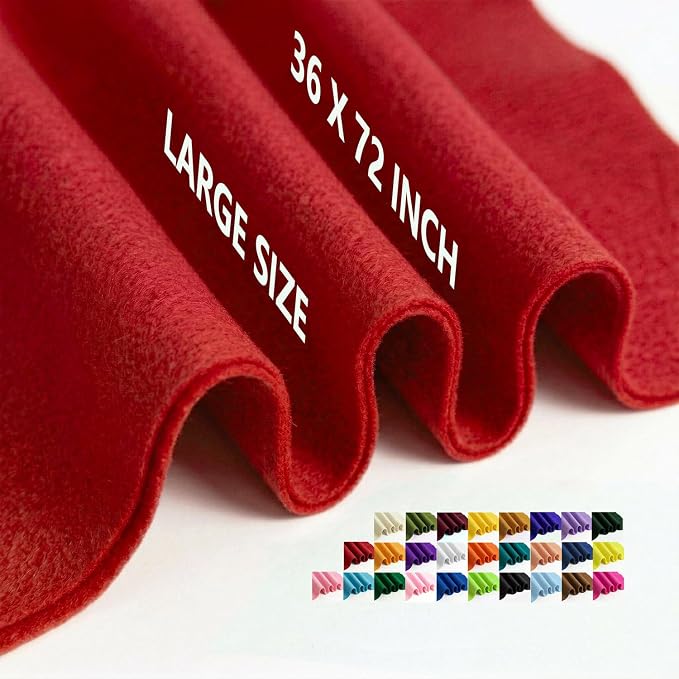 Red Felt Fabric 36" x 72" 1.6mm Thick Large Craft Sheet | Soft, Flexible Felt