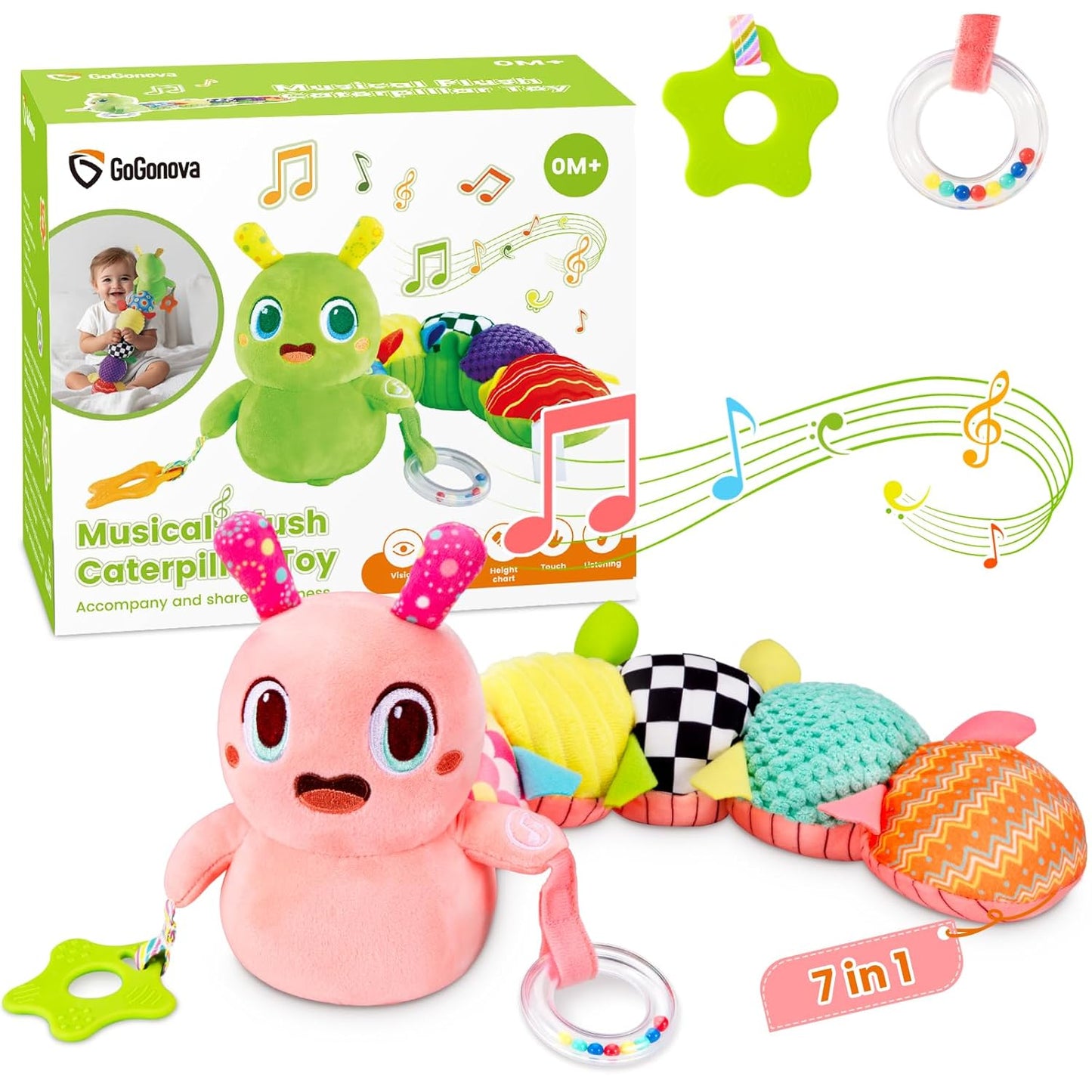 Baby Toys 0-6 Months, Washable Baby Musical Caterpillar Toys with 10 Kid's Songs,Rattles,BabyTeething Toys,Suitable for 0-6, 6-12 Months Infant Tummy Time Toy,Newborn Baby Boy&Gril Scensory Gifts