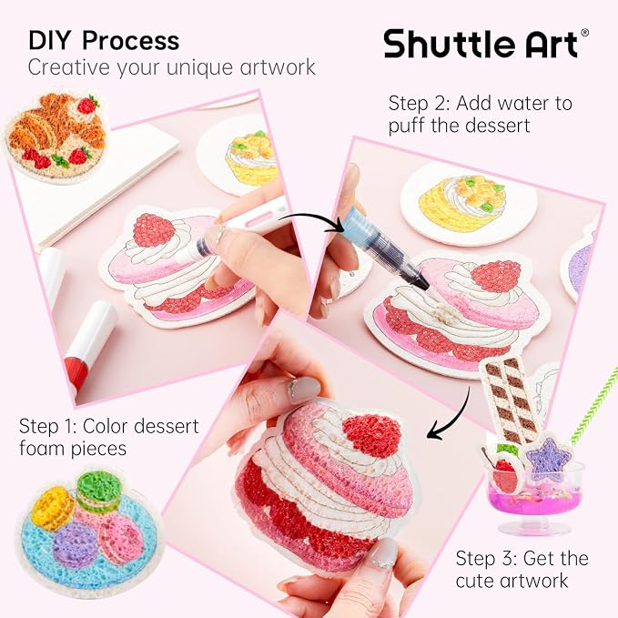 Shuttle Art 105 Pcs Magic Foam Texture Painting Kit Dessert Series: 24 Dessert