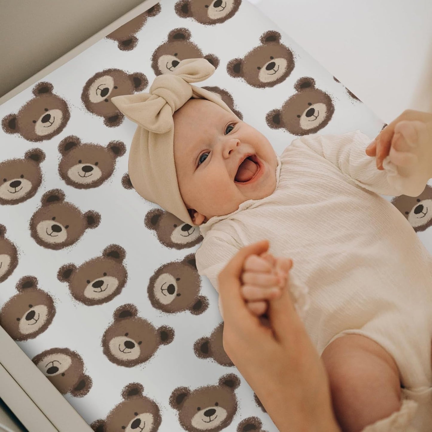 Neutral Boho Bears Changing Pad Covers for Baby Girls Boys Cute Brown Bear Fitted Change Table Covers Mats Watercolor Bears Soft Nursery Diaper Change Table Sheets for 32''×16'' Contoured Pad
