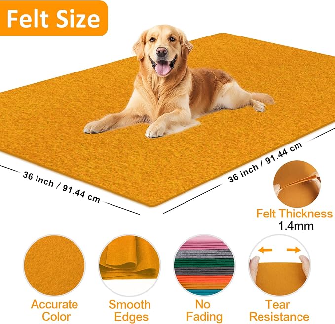 Golden Yellow Felt Fabric Sheet 36" X 36", 1.4mm Thick Large Soft Durable