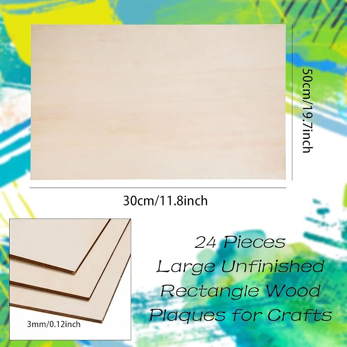 24 Pack Basswood Sheets for Crafts 12 x 20 x 1/8 Inch- 3mm Thick Plywood Sheets