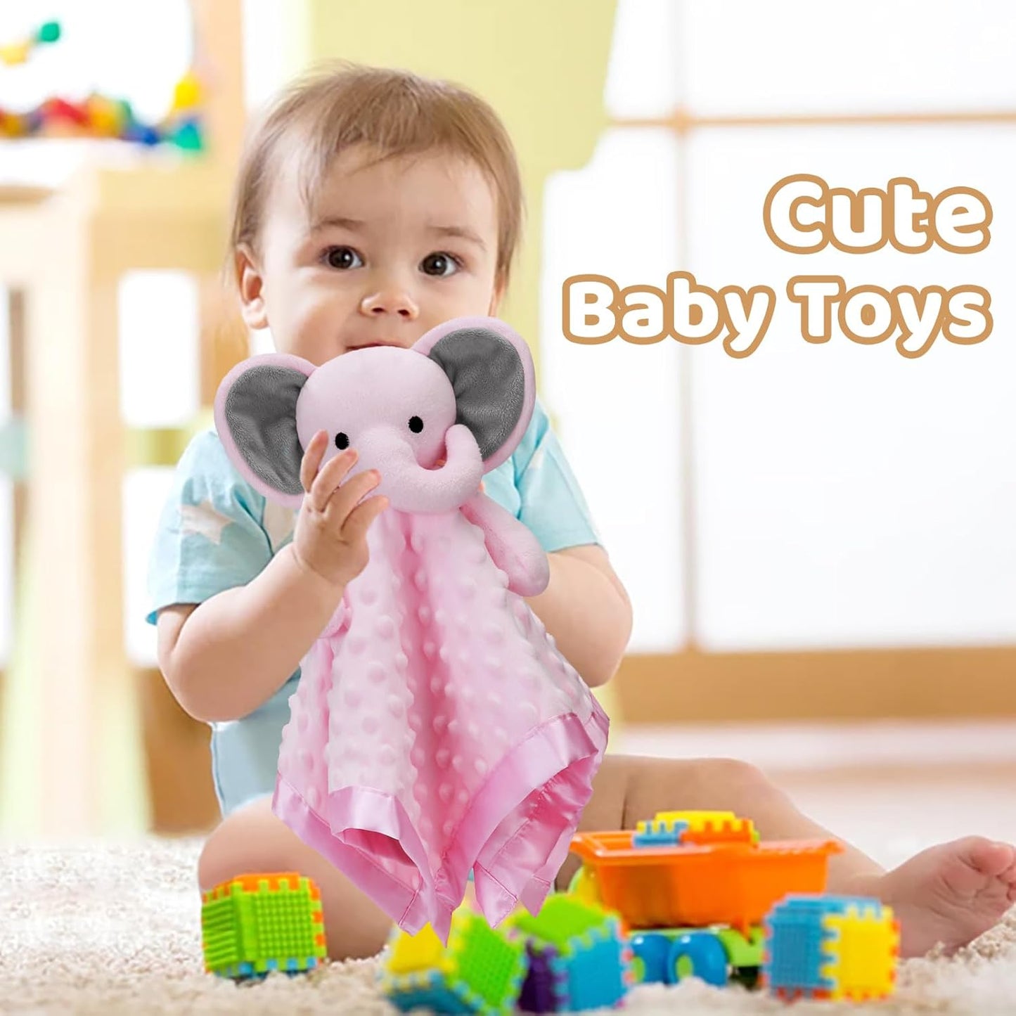 Pro Goleem Baby Girl Gifts Elephant Security Blanket with Stuffed Animal Snuggle Toy Lovey Soft Lovie Baby Registry Search for Infant and Toddler Pink 16 Inch
