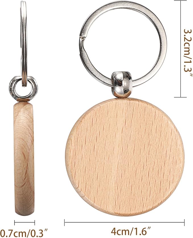 JUXYES 100 PCS Unfinished Wooden Keychain Blanks