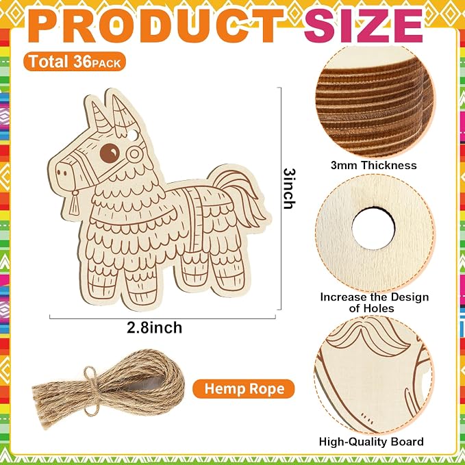 36PCS Wooden Cinco De Mayo Crafts Decorations Mexico Crafts