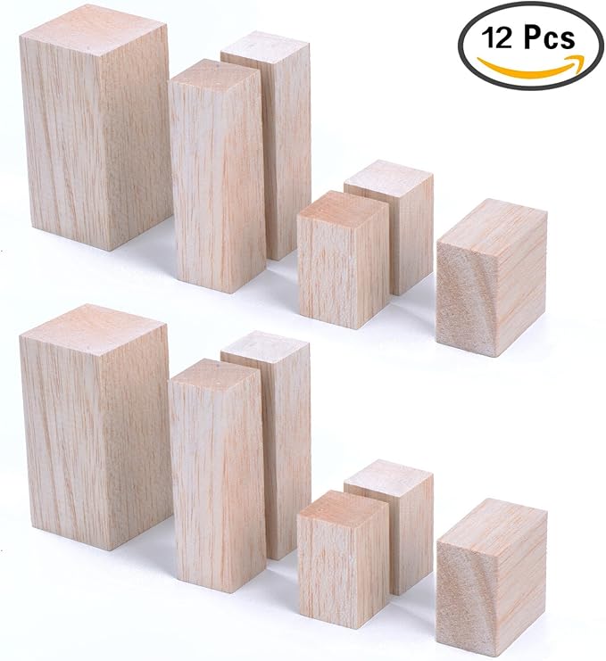 Sumind 12 Pcs Balsa Blocks for Carving 4 Sizes Whittling Wood Carving Kit for