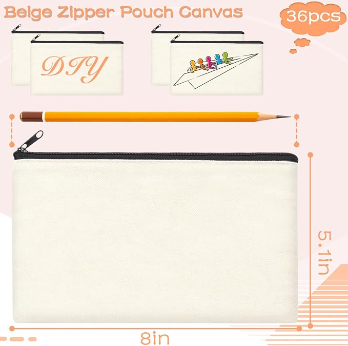 ZeeDix Canvas Zipper Pouch Bulk – 8.3 x 5 Inches Cotton Canvas Pouches