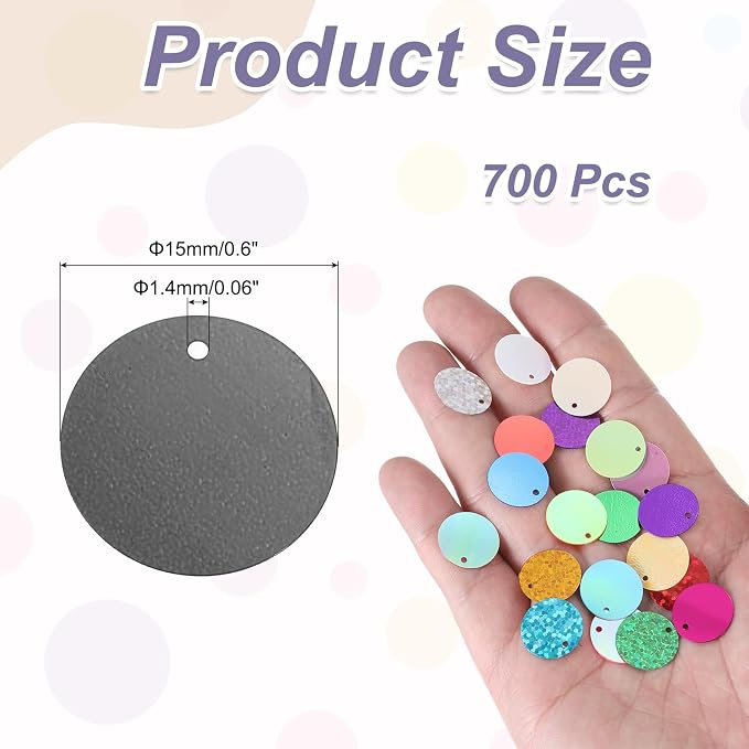 MECCANIXITY 700 Pcs Flat Round Sequins 15mm/0.6 Inch Loose Paillettes Craft