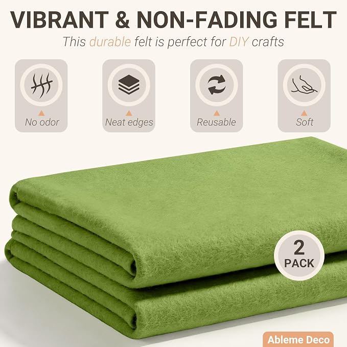 Moss Green Felt Fabric Sheets 18" x 18" 1.6mm Soft Craft Felt | Soft Precut
