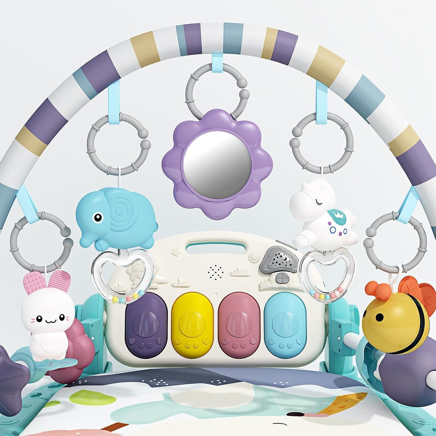 Baby Gym With Kick and Play Piano, Activity Mat for Tummy Time With 5 Infant Learning Sensory, Music and Lights for Newborn Boy or Girl (Green)
