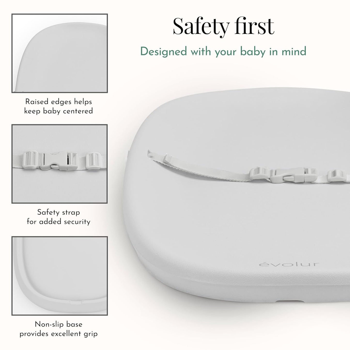 Evolur Eva Baby Changing Pad in Light Gray, Soft, Lightweight and Portable Changing Pad, Fits All Changing Table, Waterproof Firm Padding