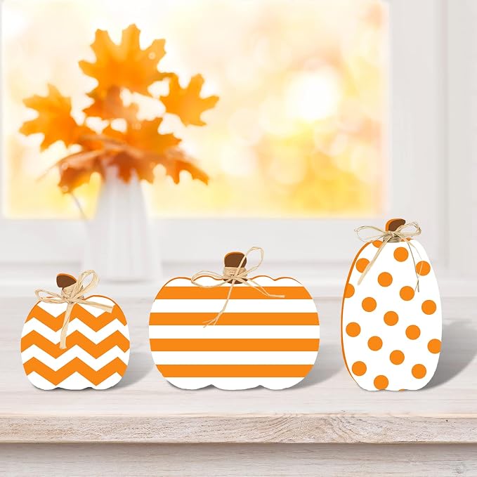 Whaline 3Pcs Unfinished Fall Pumpkin Wooden Cutout