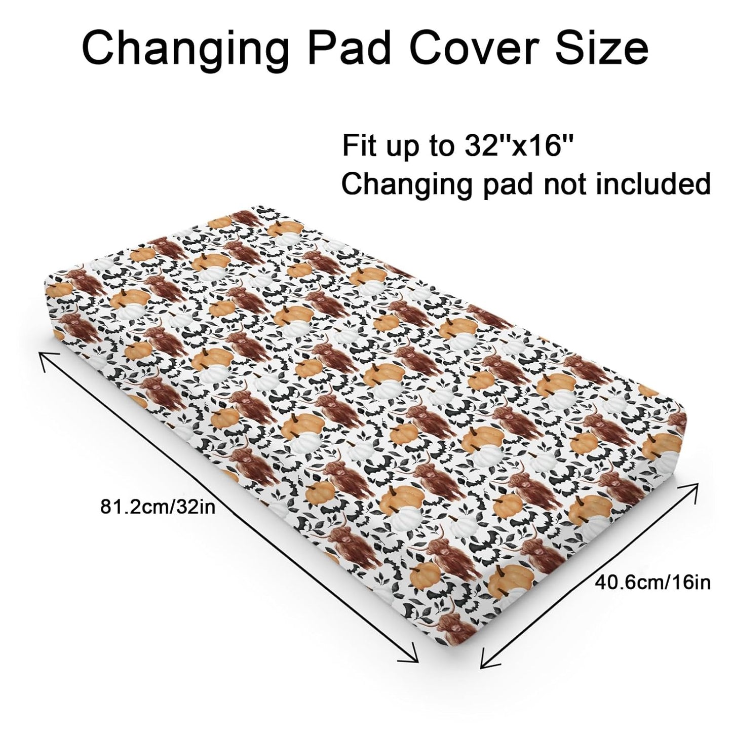 Highland Cows Pumpkin Leaves Baby Changing Pad Covers Highland Yak Halloween Bats Diaper Changing Table Sheets for Girl Boy Autumn Fall Soft Breathable Stretch Change Table Mats 32''x16''