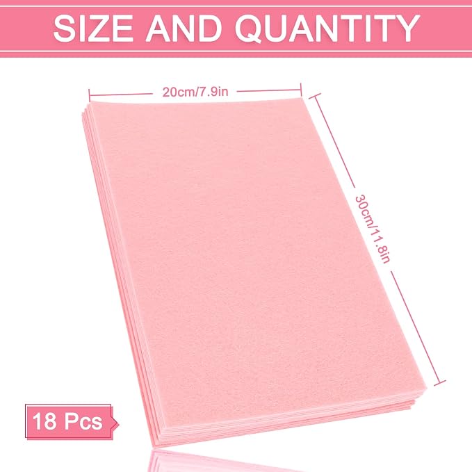 Whaline 18Pcs Pink Felt Fabric Sheets Soft Thick Assorted Pink Craft Felt Pack