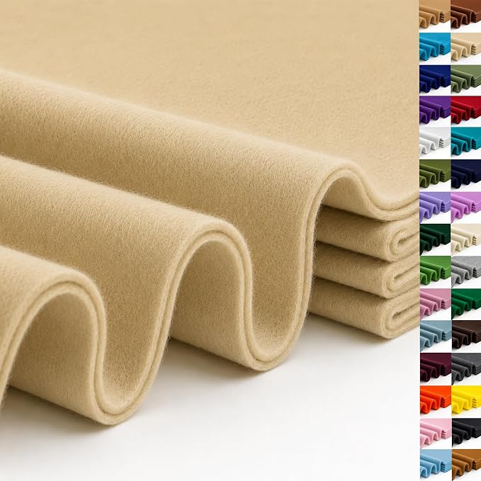 Sand Large Felt Fabric 36" x 36", 1.4 mm Soft Felt Sheet, Nonwoven Fabric