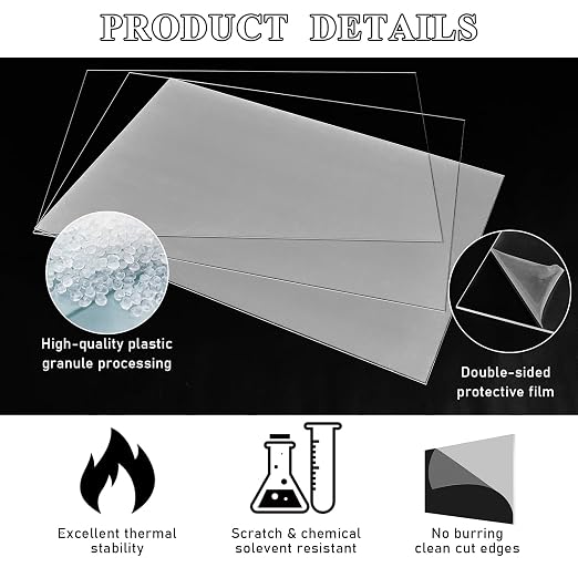 Roowest 1 Pcs 24 x 48 Inch, 1/4 Inch Thick Clear Acrylic Sheets Plastic