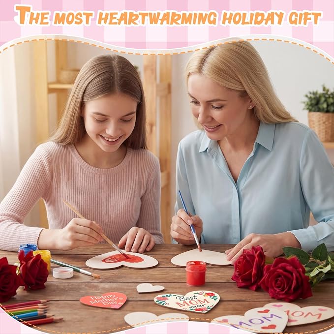 Qunclay 80 Pcs 5 Sizes Wooden Heart Magnets