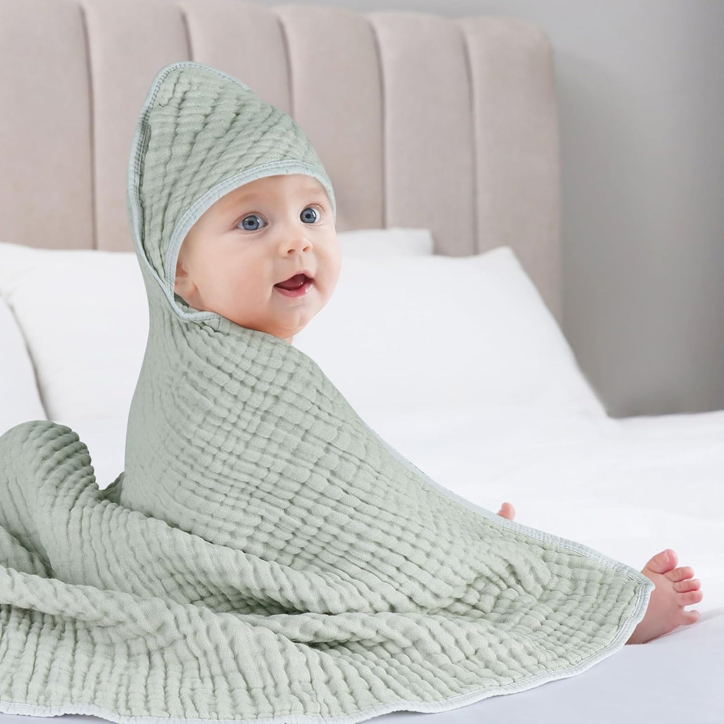 Accmor 2 Pack Hooded Baby Towels, 100% Muslin Cotton Bath Towel for Babies, Newborn, Infant and Toddler, Absorbent Soft Baby Bath Towel with Hood, Boy and Girl Bath Essentials