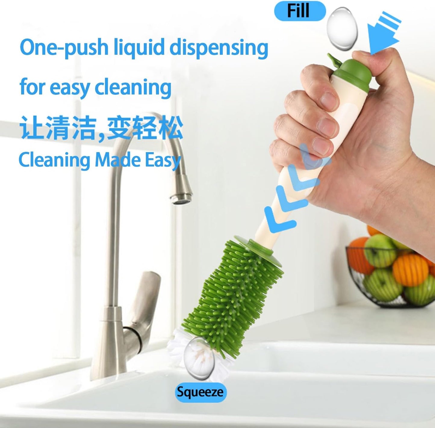 Baby Bottle Cleaning Kit - Liquid-Dispensing Brush System with Nipple & Straw Brushes - New Upgrade