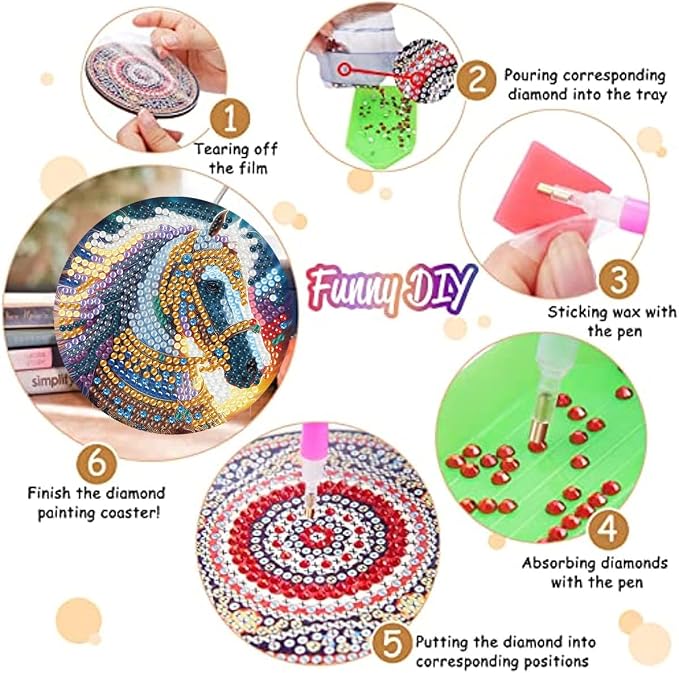 8 Pack Horse Diamond Art Coasters Kit for