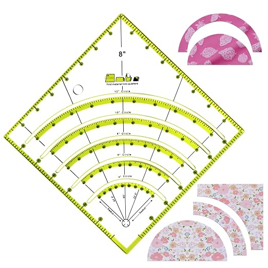 8 Inch Acrylic Quilting Ruler Multifunctional Arcs & Fans Square Quilt Circle