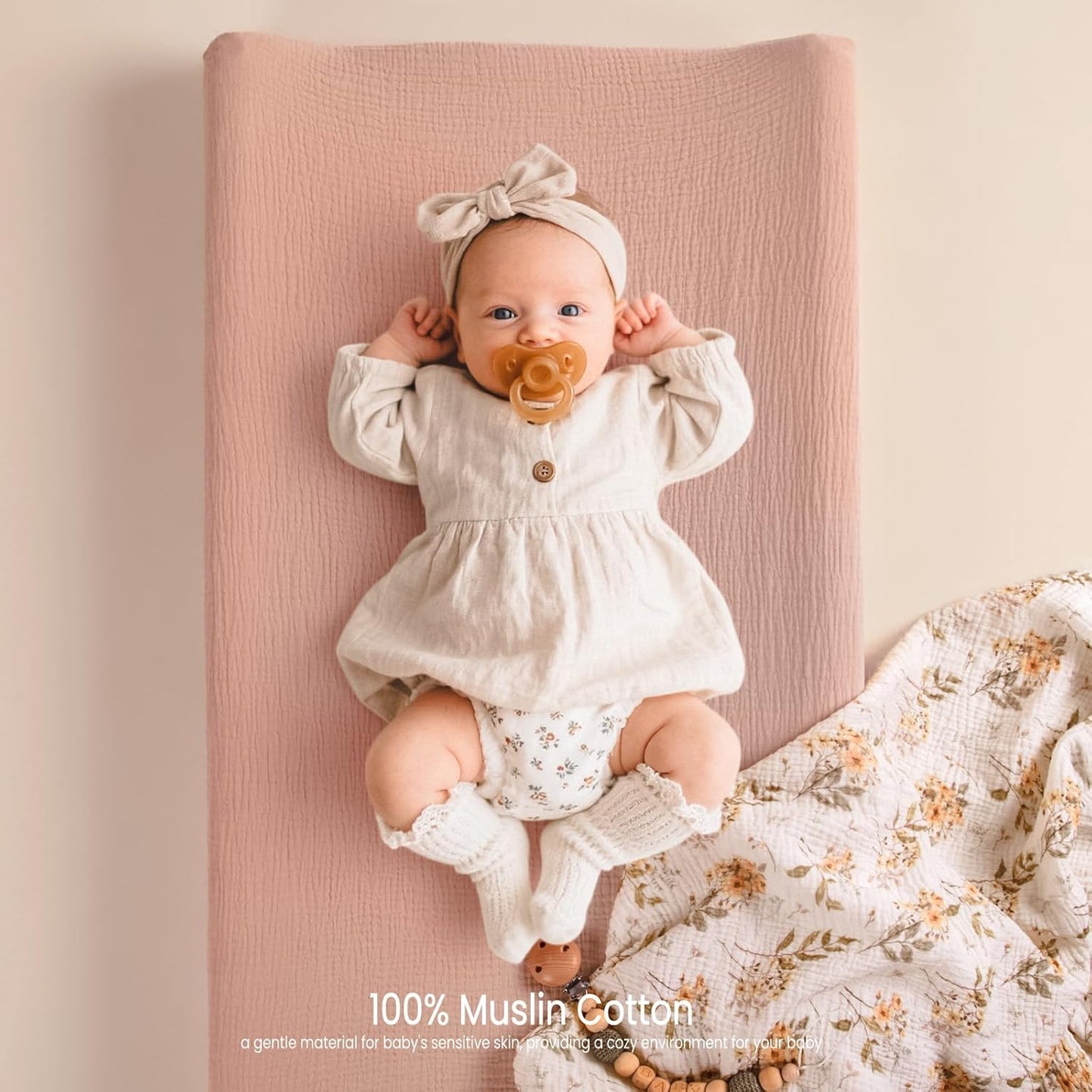 lulumoon Muslin Changing Pad Cover: 2-Pack Soft Breathable Cotton Boho Floral Print for Baby Girls - Nursery & Baby Shower