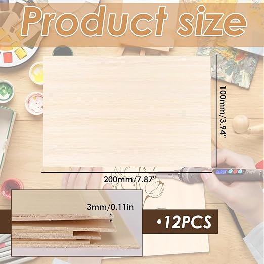 Balsa Wood Craft Sheets for DIY Projects, 12 Pieces, Natural Color