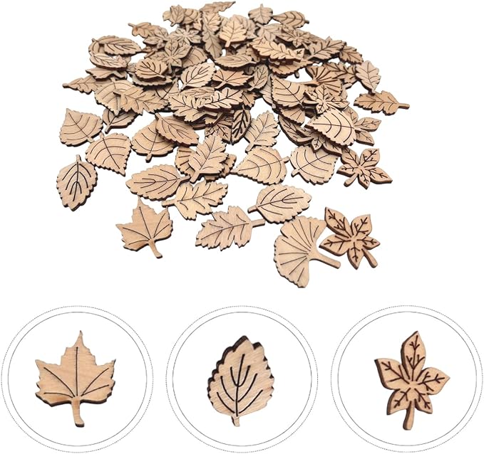 100 Pcs Unfinished Wooden Leaf Cutouts Assorted Leaf Shapes DIY Craft Supplies