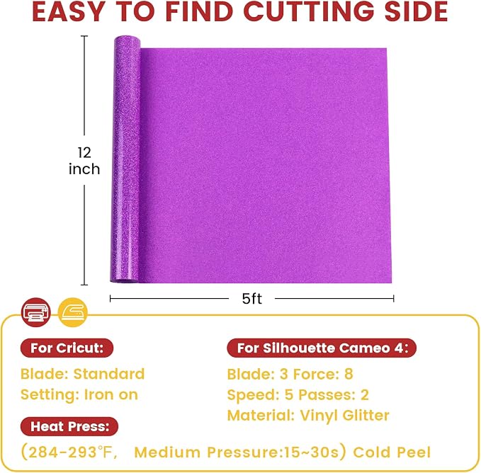 Glitter Heat Transfer Vinyl Rolls 12" x 5FT Dark Purple